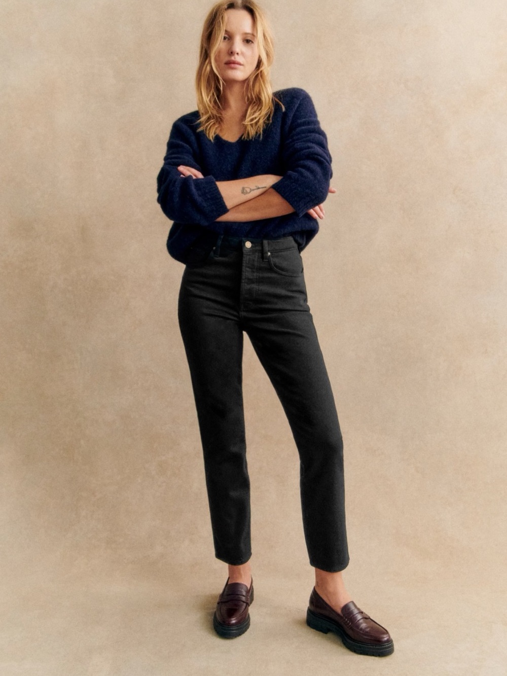 NWT Sézane Brut Sexy Jeans Black Noir Organic Cotton 8 Tall